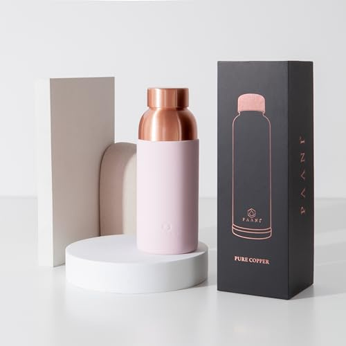 PAANI Pure Copper Water Bottle for Drinking 700ml with Grip Sleeve – Pure Copper Water Flask | Leakproof & Reusable Metal Water Bottle – Ayurvedic Travel WaterBottle for Gym & Yoga – Pink