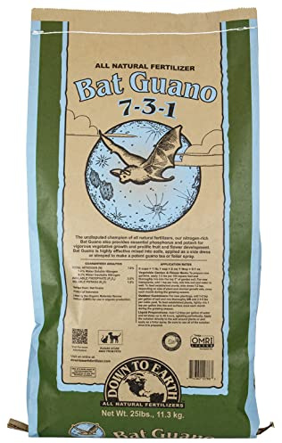 Down To Earth All Natural Fertilizers Organic Bat Guano - High Nitrogen Plant Food for Vegetative Growth 7-3-1, 25 lb