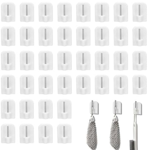 TIANLIN Ganci Adesivi per Tende, 40 Pezzi Ganci Adesivi Tende, Ganci per Tende Senza Bucare con Asta Metallo, Gancio Plastica, per Appendere Asciugamani, Tende, Chiavi