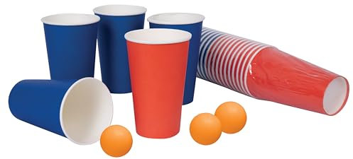 P'tit Clown - 23824 - Set Beer Pong - 20 Gobelets Rouges, Bleus - 3 Balles - pour Jeux à Boire, Drinking Games, Oktoberfest, Anniversaire, EVG, EVJF, Soirée Apéro, Festivals, Campings, Mariages