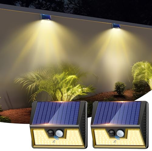 nipify Solarlampen für Außen mit Bewegungsmelder, 2 Stück Solarlampe Aussen, 3 Modi Solarleuchte Sicherheitswandleuchte, Wasserdichte Aussenleuchte Wandleuchte für Hauswand Garten[Warmweiß]