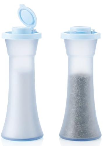 Tupperware Großes Sanduhr-Salz- und Pfefferstreuer-Set, durchsichtig, eisblau mit eisblauen Dichtungen