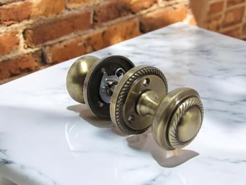 Epsom Door Handle® Antique Round Door Knob Set – Georgian Style Mortice Door Knobs with Tubular Latch (6 Pairs) | Sprung Internal & External Door Knobs | Traditional Brass Effect Finish