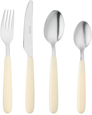 Grunwerg Couverts de bistro, ensemble de 24 pièces, acier inoxydable 18/0, manche arrondi, blanc