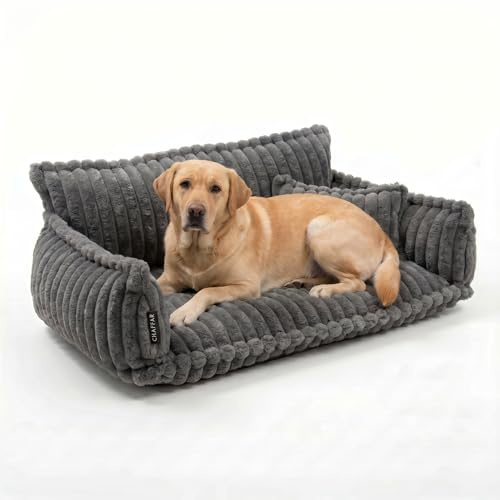 noviclass® Hundesofa Chaffar Hundebett | Orthopädische Matratze | Moderner Stil | Cord-Design Größen (Kohle, XXL (140cm))