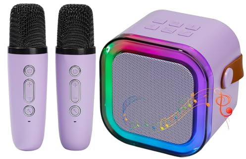 Mini Karaoke Machine for Kids Adults with 2 Wireless Microphones, Portable Singing Machine for Ages 3,4,5,6,7,8,9,10,11,12+ Years Old Girl Birthday Gift, Karaoke Speaker, Family,Home Party (Purple)