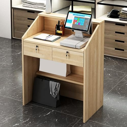 Comptoir de Réception Moderne avec Tiroirs Verrouillables, Petite Table De Caisse En Bois Comptoir de vente au Détail Bureau d'accueil Poste de Travail Informatique de Bureau pour le d'hôtel de Salo