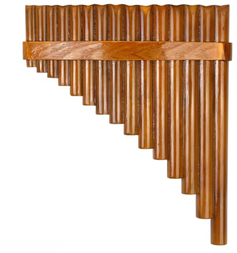 15 Pfeifen Pan Flöte, G Key Bamboo Pan Pipes, Chinesisches Traditionelles Musikinstrument, Holzblasinstrument für Anfänger (Linkshänder)