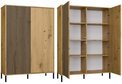 CDF Moderne Kabinett KAMARO 2DD | Farbe: Eiche Artisan - Schwarz | Schrank für Dokumente, Kleinigkeiten | Ideal für Wohnzimmer, Schlafzimmer, Kinderzimmer und Büro | Einfache Montage