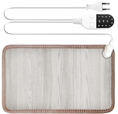 Fusswärmer Elektrisch: 30x50cm Heizmatte mit Thermostat, Beheizte Bodenmatte 10 Heizstufen, Rutschfeste Rückseite Heizteppich Vermeiden Sie kalte Füße, Timer Fußwärmer Winter für Haus und Büro