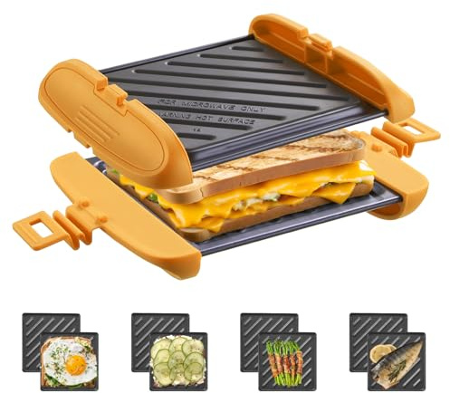 Mico Dingker Microwave Sandwich Maker, Microwave Toastie Maker, Snack Maker & Panini Press, Microwavable Metal, Removable Non-Stick Plates Silicone Microwavable Cookware, Dishwasher Safe, Orange