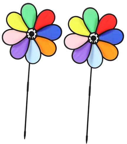 BAZEITFLOW 2pièces Girouettes Arc-Ciel Forme De Fleurs pour Extérieur Moulin à Vent Coloré pour Pelouse Jardin Lot de Girouettes