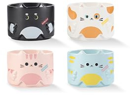 Stapelbares Süßes Katzen-Tassenset 4 Stück | 320ml Keramik-Kaffeebecher mit Lustigen Cartoon-Designs | Spülmaschinen- & Mikrowellenfest | Geschenke für Katzenliebhaber, Weihnachten, Einweihung & Mehr