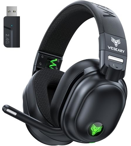 WESEARY Wireless Gaming Headset for PS5/PS4/PC/Switch/Mac, Dual Mode 2.4GHz & Bluetooth & USB, Headset with Microphone, 50-Hour Battery, EQ Modes, Lossless Audio, RGB Lighting for PSP Accessory Kits