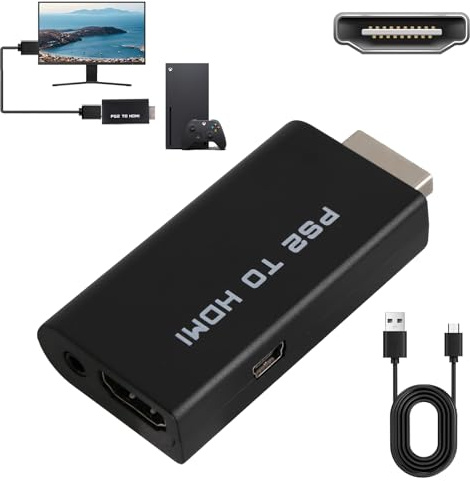 Lueden PS2 to HDMI Converter HDMI Adapter for PlayStation 2 PS2 HDMI Converter with 3.5mm Audio Output for HDTV Monitor Plug & Play Cable Compatible with PlayStation 2 Consoles Clear Video & Audio