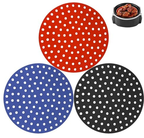 Livawnd 3 Pack 8 Inch Round Air Fryer Silicone Liners, Non-Stick Reusable Food-Grade Silicone Mats, Easy Clean Air Fryer Accessories for Ninja, Instant Pot, Power XL & Foodi, Red
