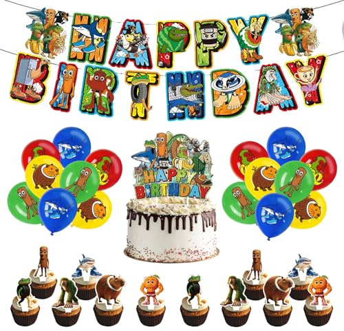 Tung Tung Tungs Sahur Birthday Party Decorations, Brainrot Cake Decorations Set with Banner 16 Balloons Cake Toppers, Italian Brainrot Birthday Decoration for Kids (A)
