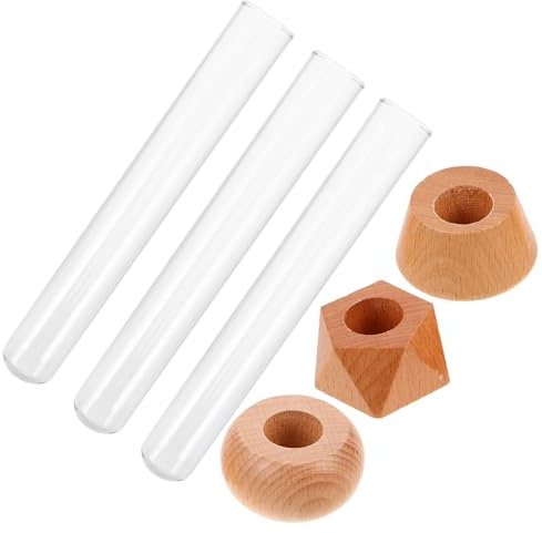 BAZEITFLOW 3 pezzi Vasi in Vetro Trasparente con Supporto in Legno Faggio Vasi Idroponici per Propagazione Piante da Interno Design Elegante per Decorazione Casa e Osservazione Radici