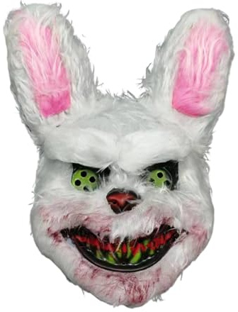 Gruselige Hasenmaske für Halloween – Gruselige Plüsch-Hasen-Gesichtsbedeckung mit gelb-grünen Augen, langem Haar und elastischem Band | Horror-Kostüm-Maske für Party, Ostern, Cosplay, Ostern