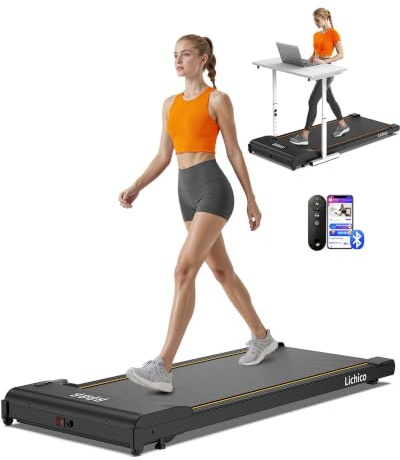 Lichico Löpband med Justerbar Lutning 0-9% eller Hopfällbart Handtag, Litet Walking Pad för Hemmet, Tyst Löpband för Skrivbord, Bluetooth, Maxvikt 150 kg, Tre Modeller att Välja Mellan