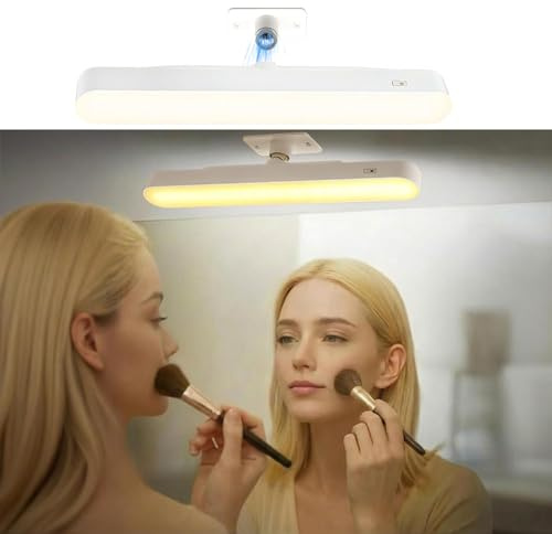 AMFUN Sin Cable Luces Tocador con 4000mAh, Led Luz Maquillaje Lamparas, 360° Giratorio, Luz LED Adhesiva USB Recargable Magnetica Inalambrica, Luces sin Cables para Baño, Espejo, Interior