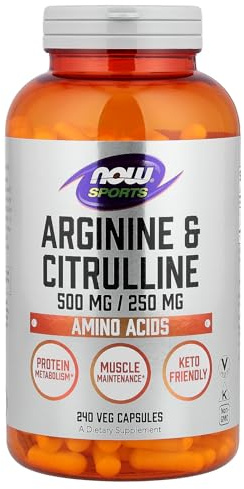 NOW Sports Nutrition, Arginine & Citrulline 500 mg/ 250 mg, Amino Acids, 240 Veg Capsules