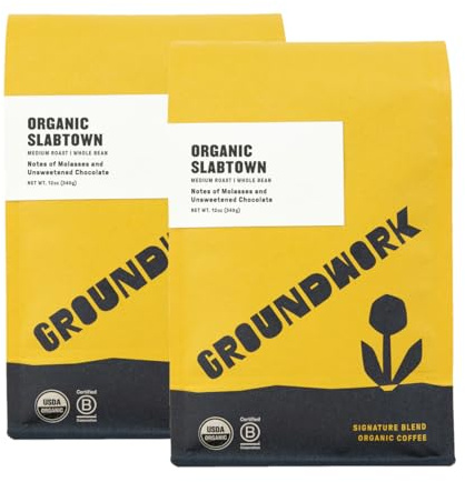 Groundwork Certified Organic Whole Bean Coffee, Slabtown, 12 oz Bag (Pack of 2)