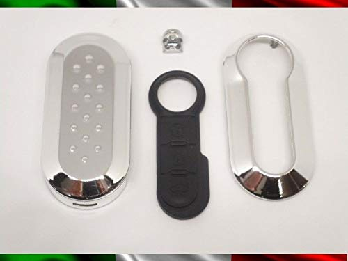 TOPBEST Cover Chiave Guscio + Tasti Tastini in Gomma + Gancio Portachiavi Compatibile con Fiat 500 Grande Punto Evo Bravo Panda 500l Lancia Y Ypsilon Musa Delta Scocca Argento
