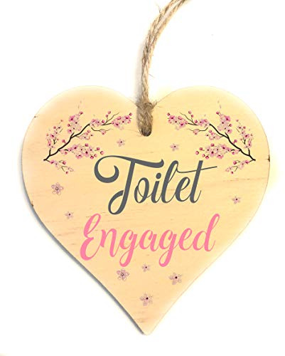 Engaged Vacant Toilet Door Sign - Double Sided Wooden Heart Shaped Plaque – Decorative Cherry Blossom Design by Maisie Moo – Includes Hanging Twine | Double Sided Occupied Cherry Blossom Design Plaque | Home Decor