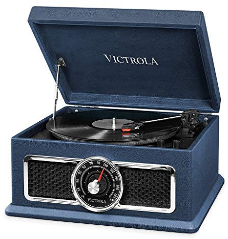 Victrola Plaza Chaine Stéréo 4-in-1 Platine Vinyle Bluetooth en Cuir - Blue