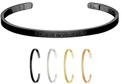 Max Palmer | Armband/Armreif mit Spruch - Gravur Believe IN Yourself | Silber, Schwarz, Gold oder Roségold | Damen, Herren, Kinder | Charm/Bracelet | Bangle