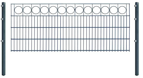 Doppelstabmattenzaun RING - Komplett-Set inkl. Pfosten & Befestigungsmaterial - optisch ansprechender Schmuckzaun mit Zierelementen (L 12 m | H 83 cm | Anthrazit)