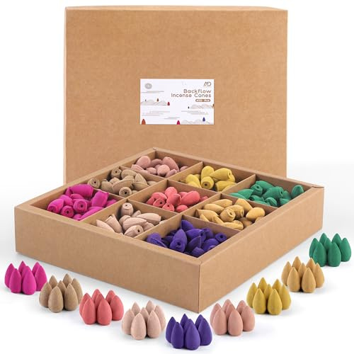 Aodaer 450 Colorful Natural Scents Waterfall Incense Cones for Backflow Incense Burner Holder - Natural Meditation and Yoga Gift