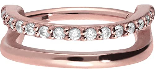 PIERCINGLINE Segmentring Clicker Chirurgenstahl | Doppelring eingefasste Kristalle | Piercing Ohr Helix Lippe | Farb & Größenauswahl