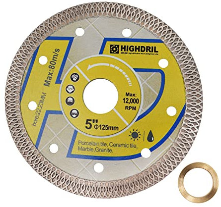 HIGHDRIL - Lama diamantata super sottile,125mm, con pergolato da 7/8-5/8,lama per piastrelle diamantate secco bagnato con bordo a rete a X per taglio a disco,porcellana,ceramica,granito,marmo