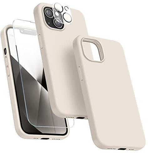 Dssairo [5-in-1 Entworfen für iPhone 13 Hülle, mit 2 Displayschutzfolie + 2 Kameralinsenschutz, Flüssigsilikon, Schutzhülle [weiches, kratzfestes Mikrofaserfutter] 6.1 Zoll (Stein)