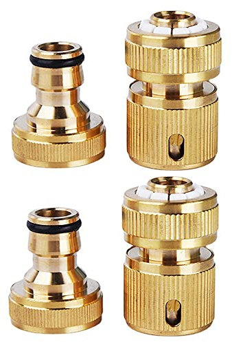 Lxoraziy 4 Stück Schlauchkupplung 1/2 Zoll, Messing Garten Schlauch Hahn Anschluss, Massivem Messing Schnellkupplung Gartenschlauch, für Gartenschlauch, Wasserschlauch