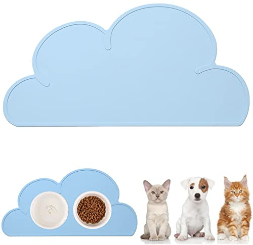 WOMLEX Napfunterlage Hund Katzen, Hundenapf Unterlage Katzennapf Unterlage aus Silikon, Hunde Katzen Futtermatte wasserdichte und rutschfeste Wolkenform 48x27cm (blau)