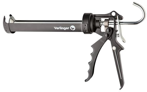 VERLINGER Kartuschenpresse Silikonpresse Silikonpistole Kartuschenpistole Silikonspritze Silikon Pistole Schubverhältnis 18:1 Für Kartusche 280-310 ml Silikon Acryl Klebstoffe Stahl Aluminium Schwarz