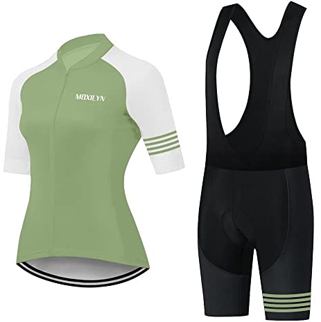 Damen Fahrradtrikot Set, Outdoor Kurzarm Radsport-Shirt+20D Gel Gepolsterte Kurze Hose Fahrradhose Atmungsaktiv Schnelltrocknend