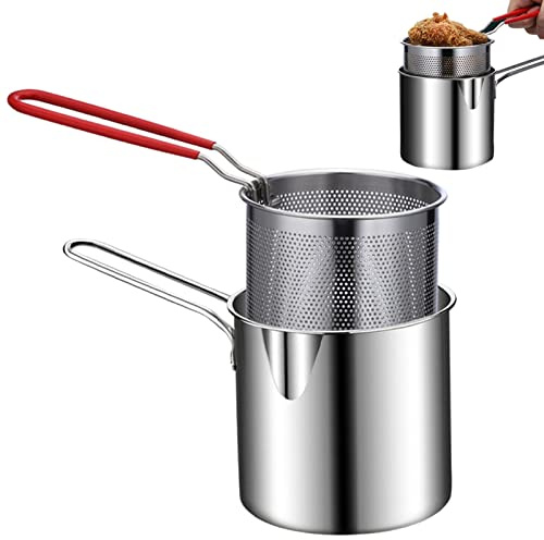 Cazuela freidora con cesta, colador de freidora de acero inoxidable con corcho, utensilios de cocina multifunción para freír patas de pollo, pescado seco, patatas fritas, chuletas de pollo,