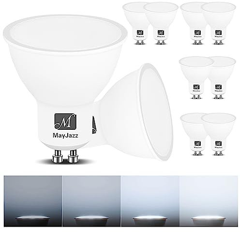 MayJazz GU10 LED Tageslichtweiß 7W Dimmbar, 6000K LED Leuchtmittel GU10, Ersatz für 70W Halogenlampen, 120 Grad Abstrahlwinkel GU10 Spot, 10er Pack