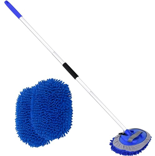 Brosse de lavage de voiture de 157,5 cm avec long manche et brosse de lavage de voiture en microfibre pour voiture, camping-car, camion, 1 tête de rechange chenille anti-rayures avec poteau en alliage