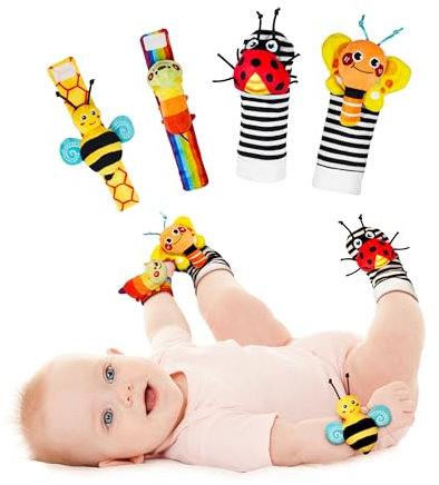 Infinno Wrist Rattle Socks and Foot Finder - Baby Educational Toy for Newborn Boys and Girls, 0-12 Months - Perfect for Baby Shower or Birthday Gifts