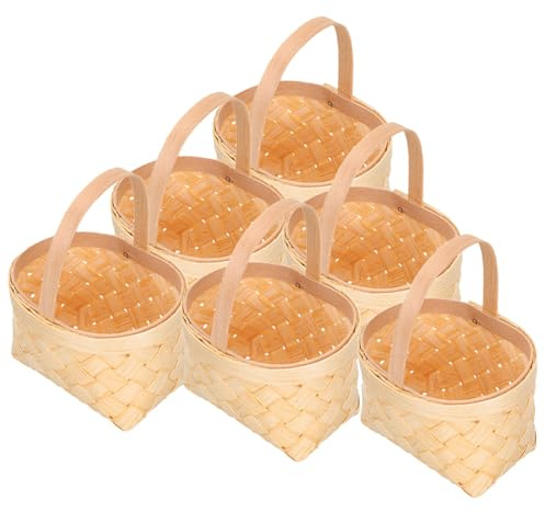 HOMSFOU 6Er Set Mini Holzkorb Mit Griff Kleine Geflochtene Körbchen Für Süßigkeiten Party Bonbonkörbe Handliche Mini Aufbewahrungskörbe Für Hochzeit Geburtstag