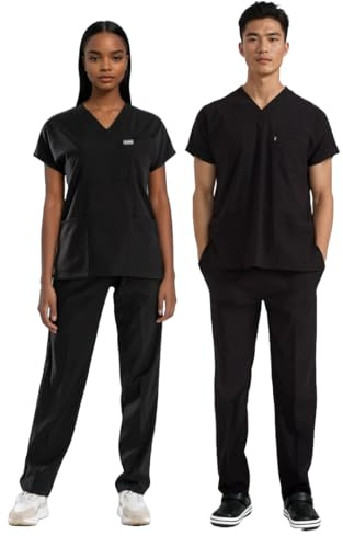 ELLYSHINE Professionella medicinska uniformer och skrubbar – mjukt stretchtyg scrubs uniformer kvinnor set – skrubbad topp och skrubbad botten, Svart, XS