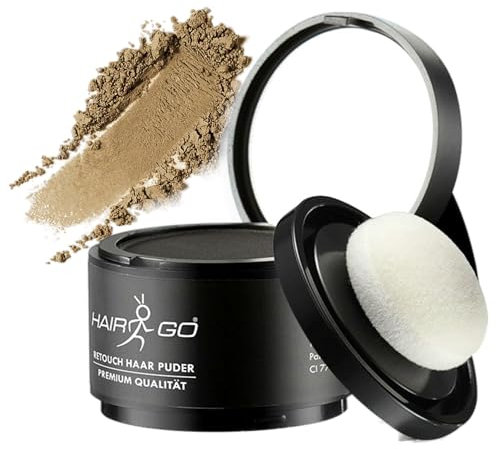 HAIR GO Premium Ansatzpuder - Haar Concealer zur Haarverdichtung für Frauen und Männer, wasserfestes Haar Make-up zum Ansatz kaschieren - Friseurqualität - Pulver Natürlich (4gr.) (dunkelblond)