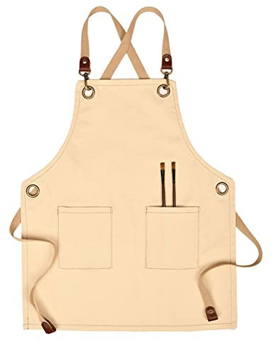 AthuAh Arbeitsschürze mit Taschen, Arbeitsschürze for Männer, robuste Werkzeugschürze aus gewachstem Segeltuch for Tischler und Holzarbeiter (Color : Beige, Size : X-Large)