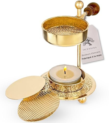 Räucherstövchen mit Sieb - Gold Weihrauchbrenner für Harze/Kräuter, Robustes Räuchergefäß | Weihrauchbrenner, Räucherstövchen Sieb, Incense Burner, Räuchern Zubehör