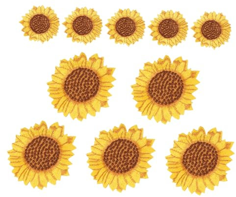 SEWACC 10stücke Stoffflicken Mit Sonnenblumenmotiv Bügelflicken Zum Aufnähen Applikationen Für Rucksack Kleidung Scrapbook Bestickte Patches in Klein Groß